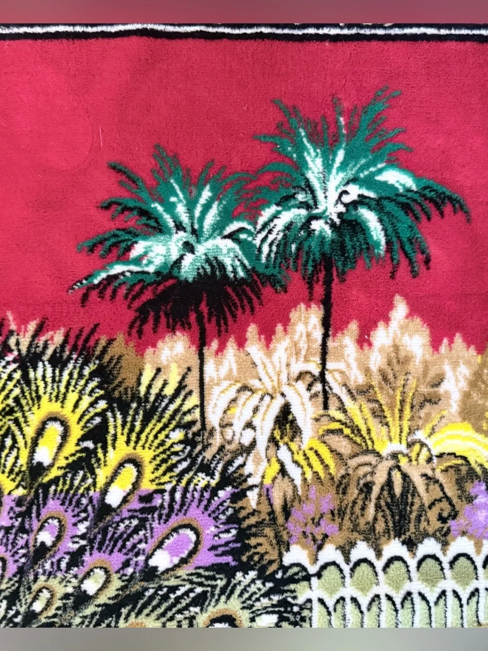 Vintage 1970 Circa Velvet Peacock Wall Tapestry Rug - 64